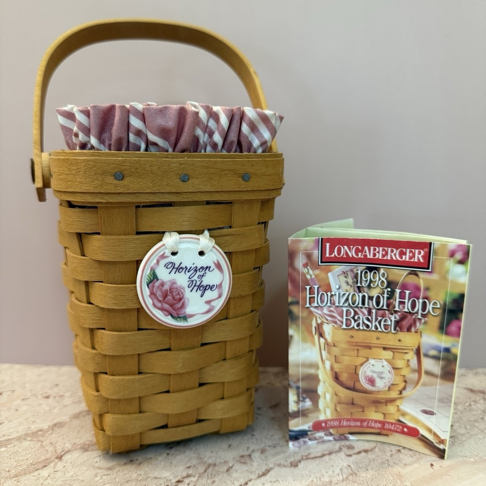 Longaberger 1998 Horizon of Hope Basket Set with Liner Protector and Tie-On